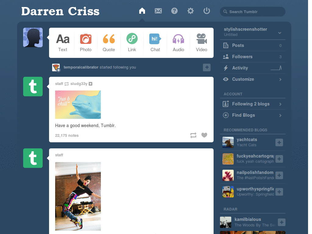 Tumblr logo - Darren Criss