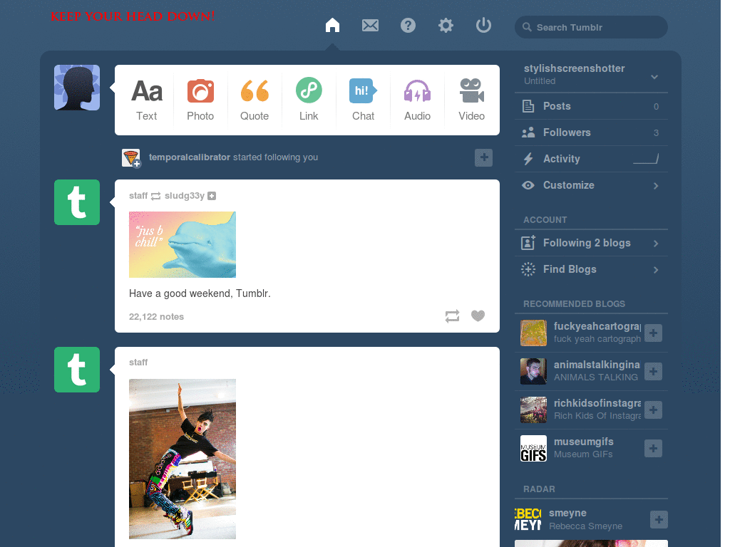 keep your head down tumblr logo