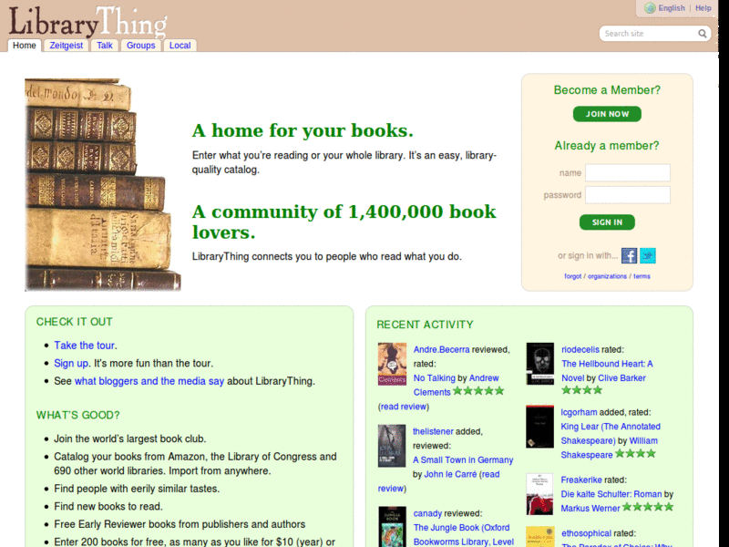 LibraryThing Home Single Row Recently Added