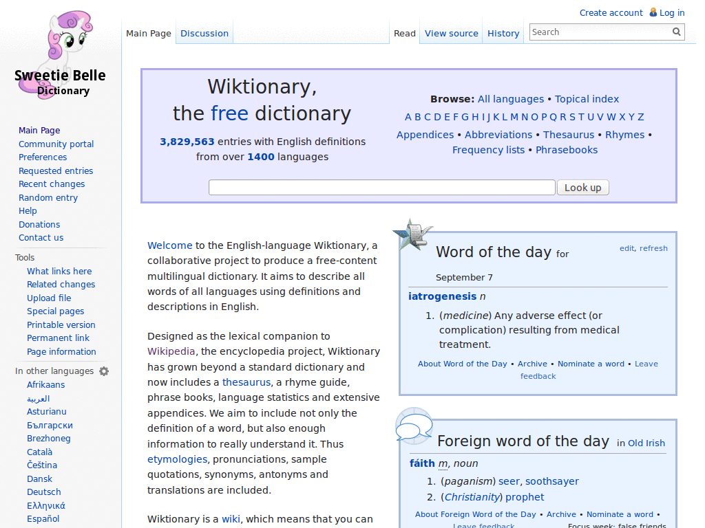 Wiktionary - Sweetie Belle as logo