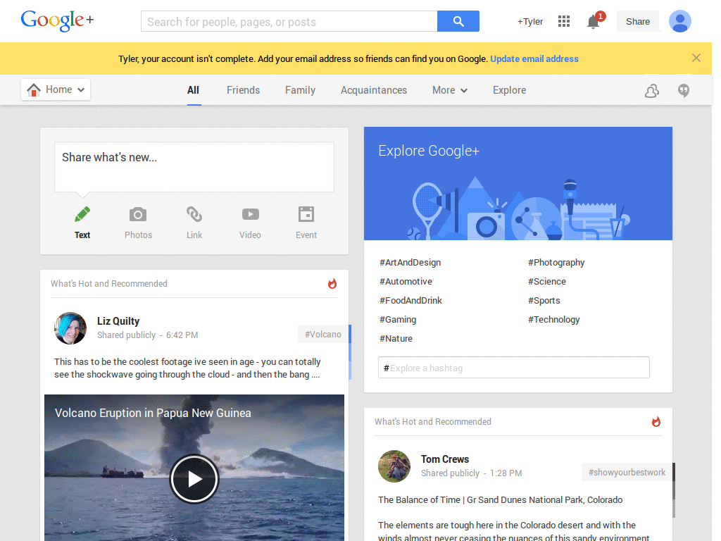 G+ hide hashtags