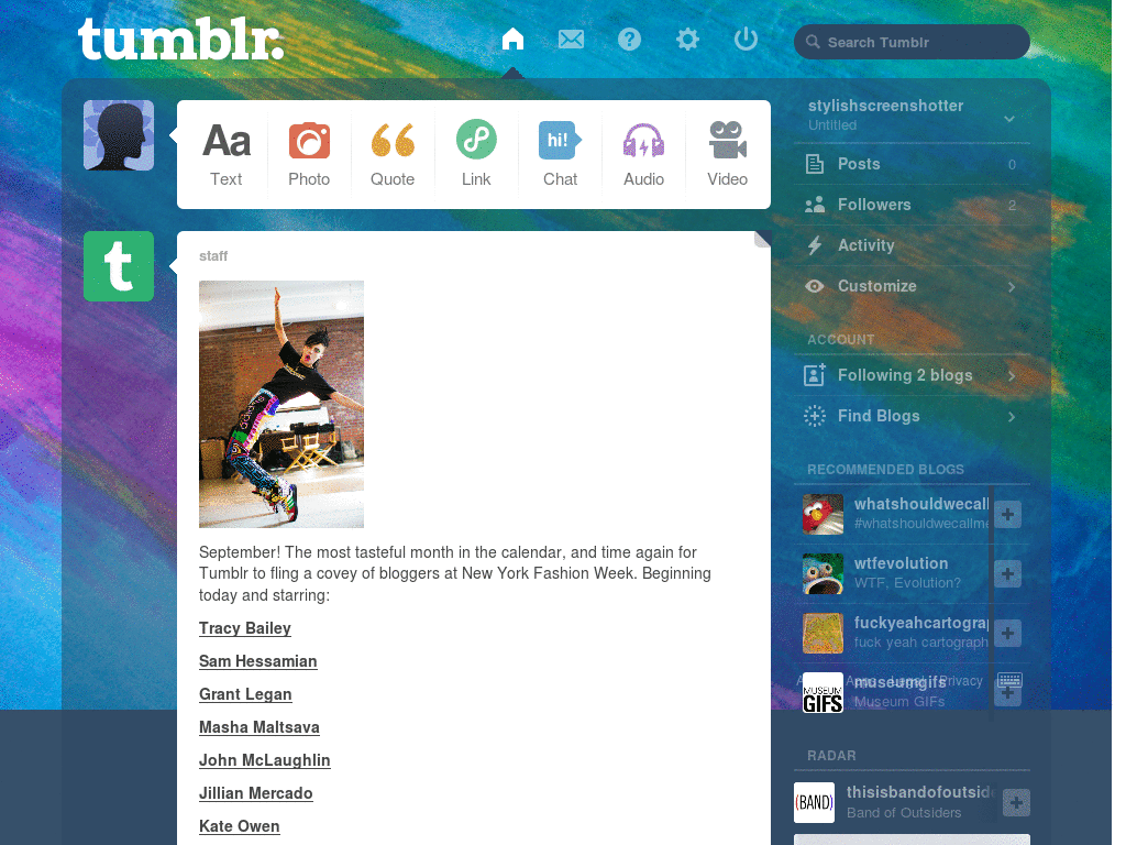 Paintstrokes Tumblr Dash Theme