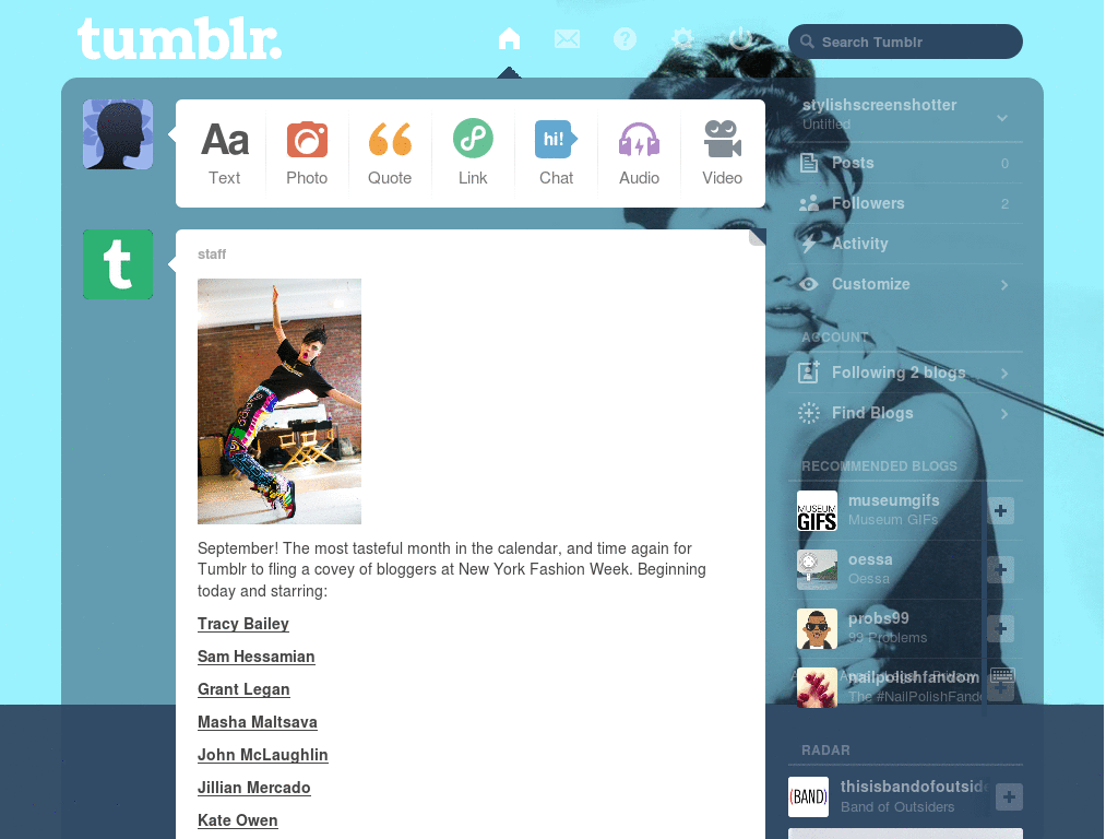 Audrey Hepburn AQUA Tumblr Dash Theme