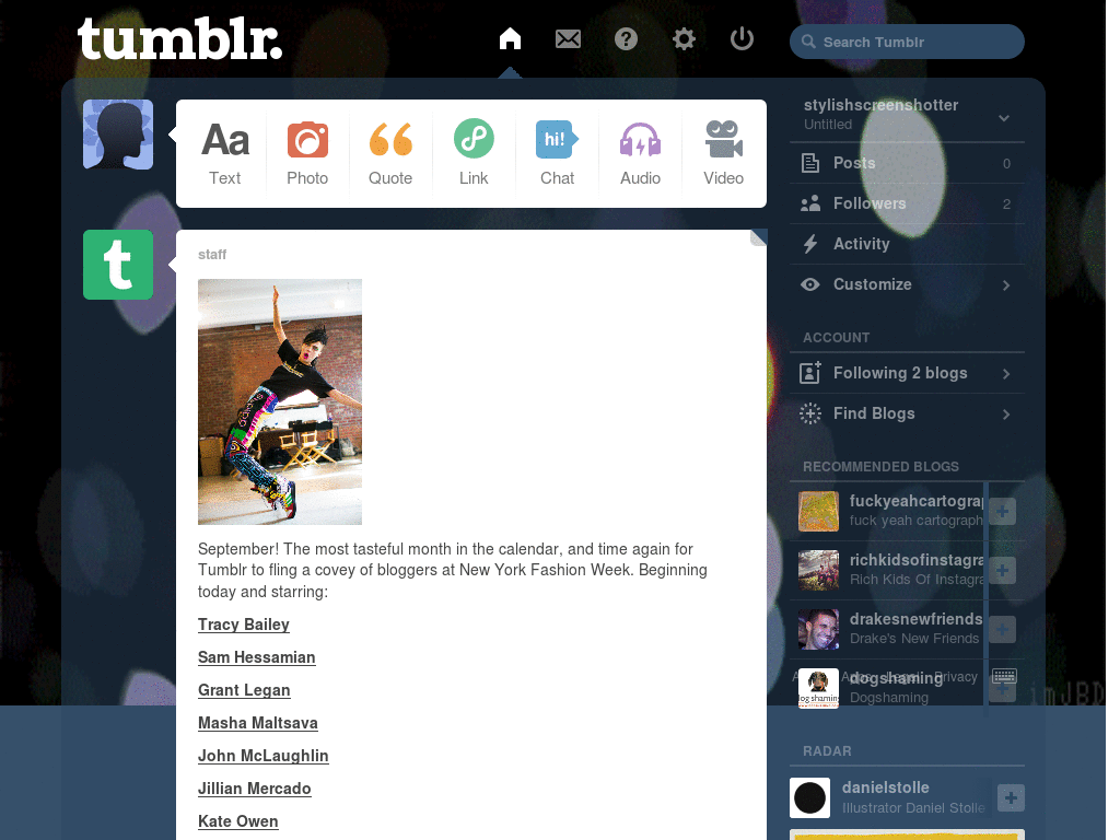 Spotlights Tumblr Dash Theme