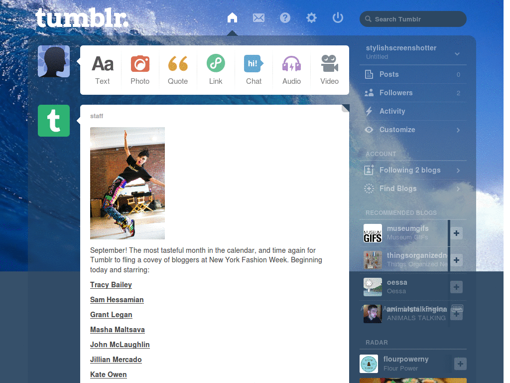 Ride the Wave Tumblr Dash Theme