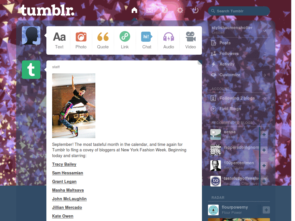Glitter Me Pink Tumblr Dash Theme