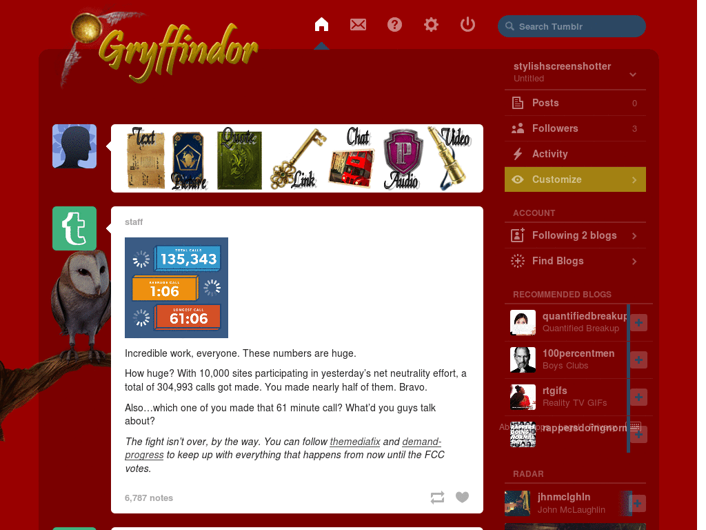 Hogwarts House - Gryffindor Tumblr Dashboard Theme