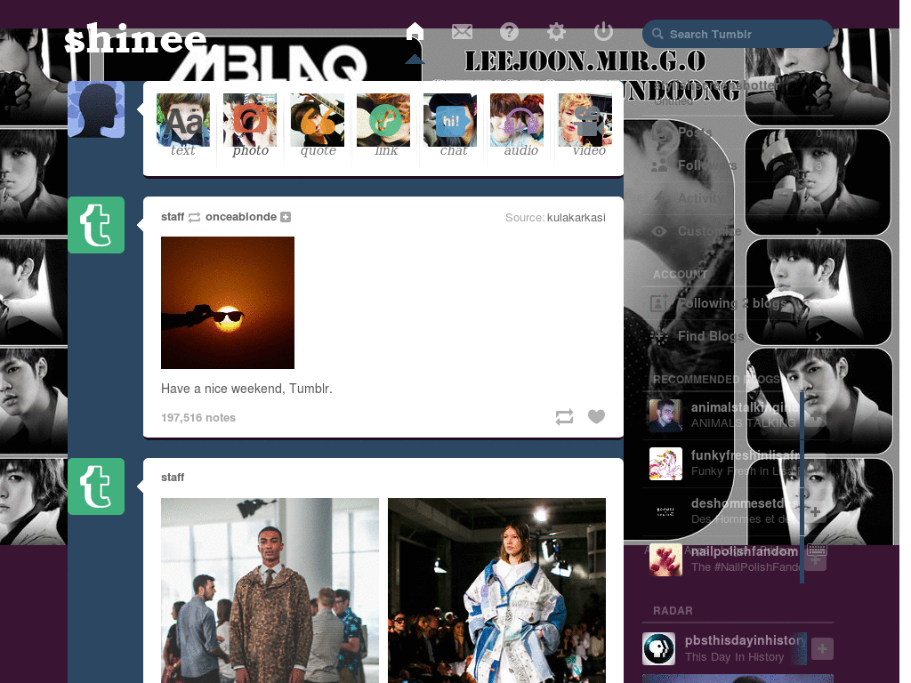 Tumblr Dashboard MBLAQ SHINee ver. 2