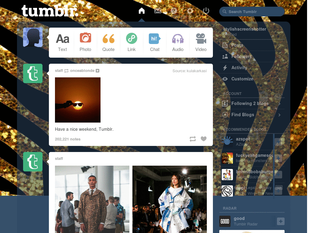 Flashing Zebra Glitter Tumblr Dash Theme