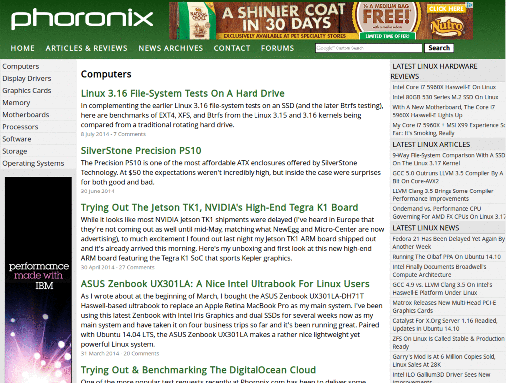 Phoronix - remove right content sidebar