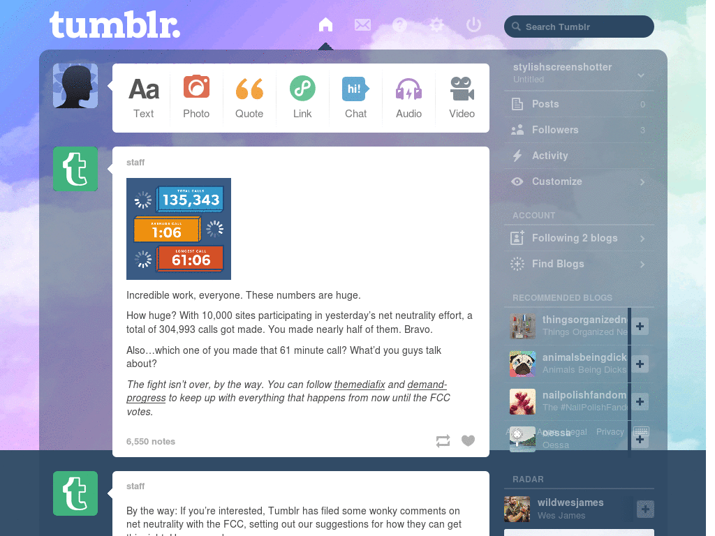 Stop the Noise Tumblr Dash Theme