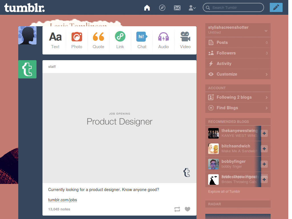 Louis tumblr dashboard (funny face)