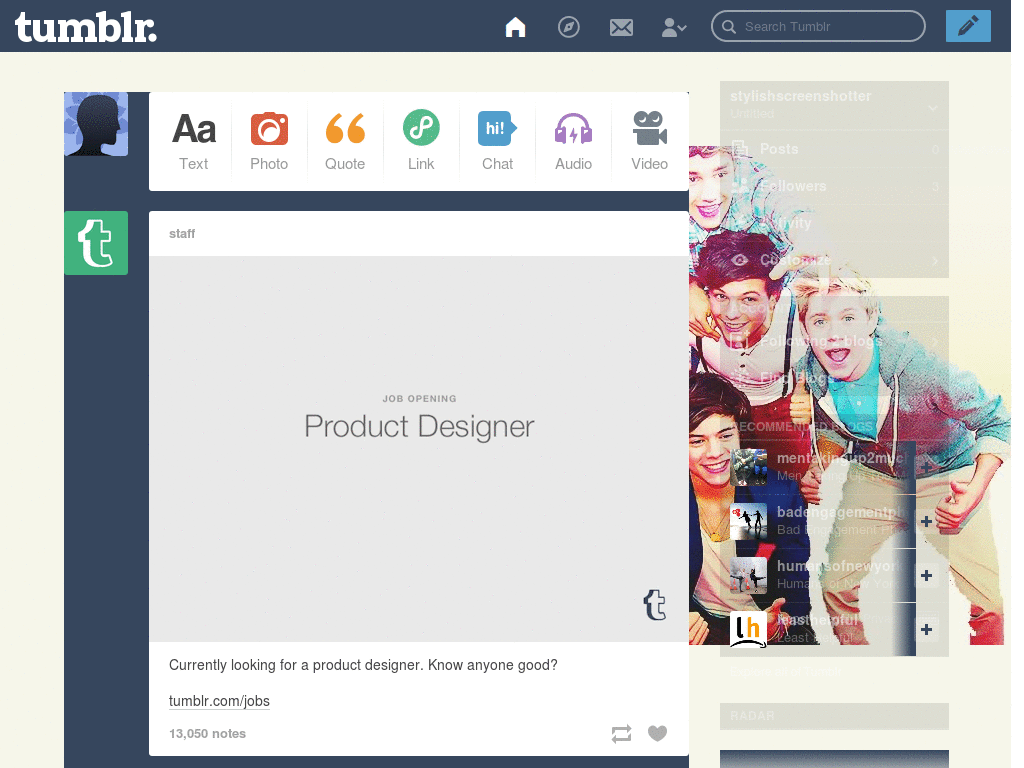 One Direction Tumblr Dashboard x