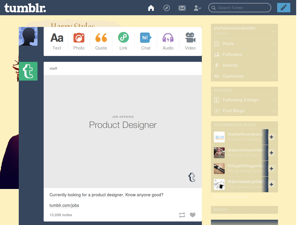 Harry StylesTumblr dashboard funny face