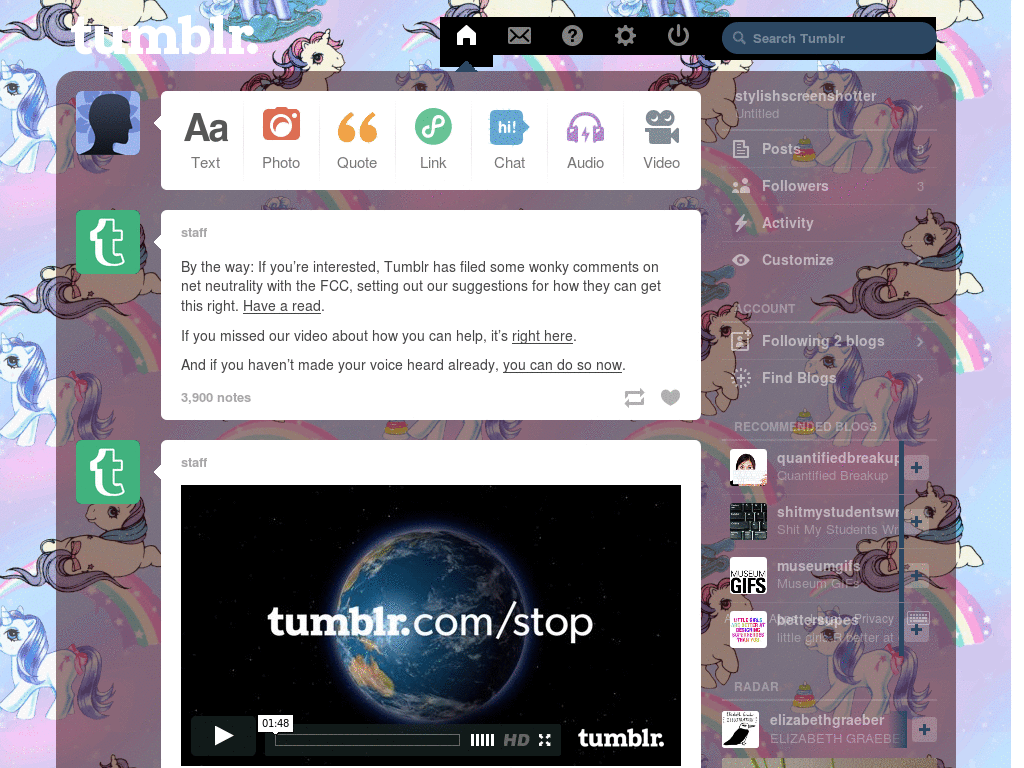 Glitter Ponies Tumblr Dash Theme