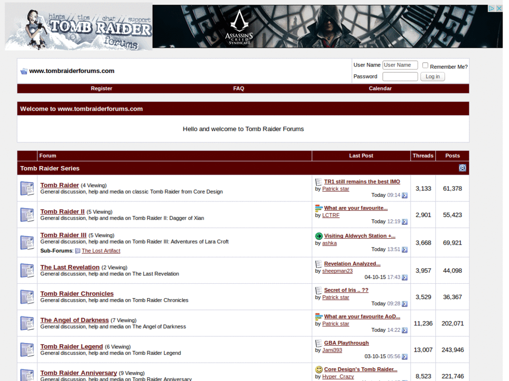 Red color scheme for  Tomb Raider Forums (white)