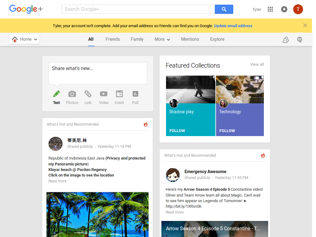 Google+ new UI without black image background