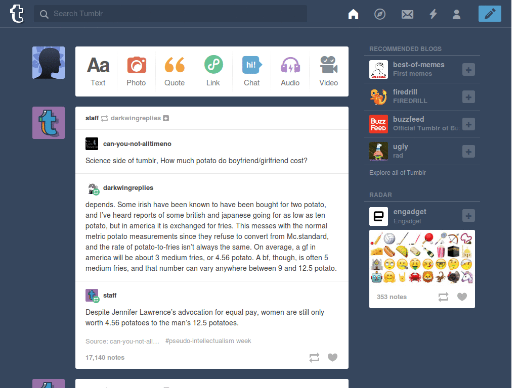Tumblr Dashboard - Aimless Renegade (Homestuck)