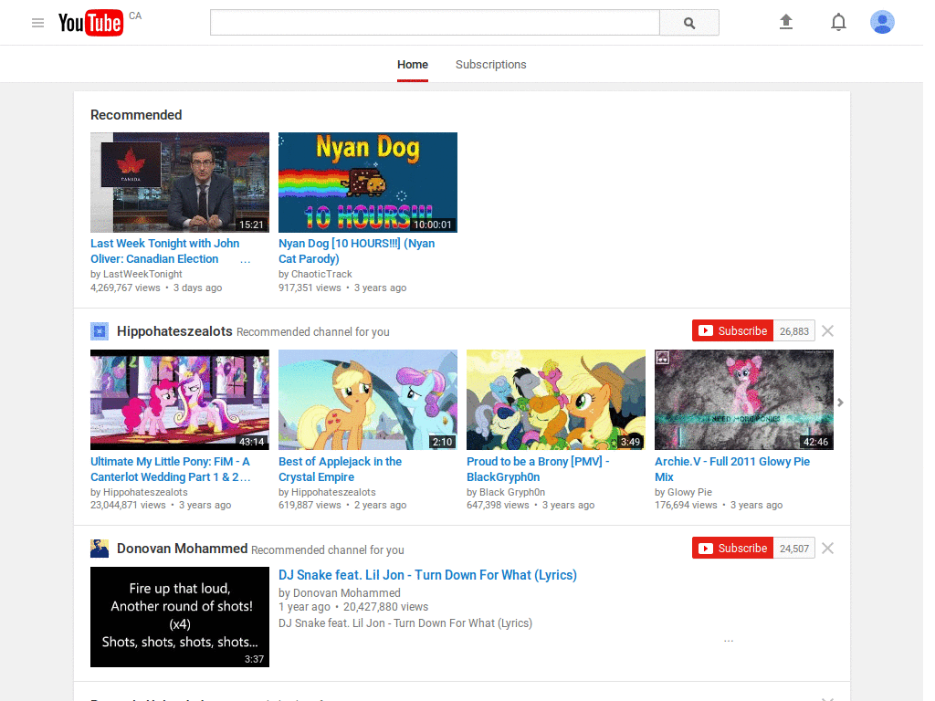 Minimalist youtube main page, google-like