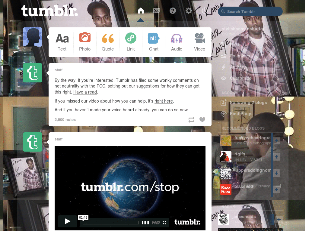 Tumblr dashboard theme - Kanye West