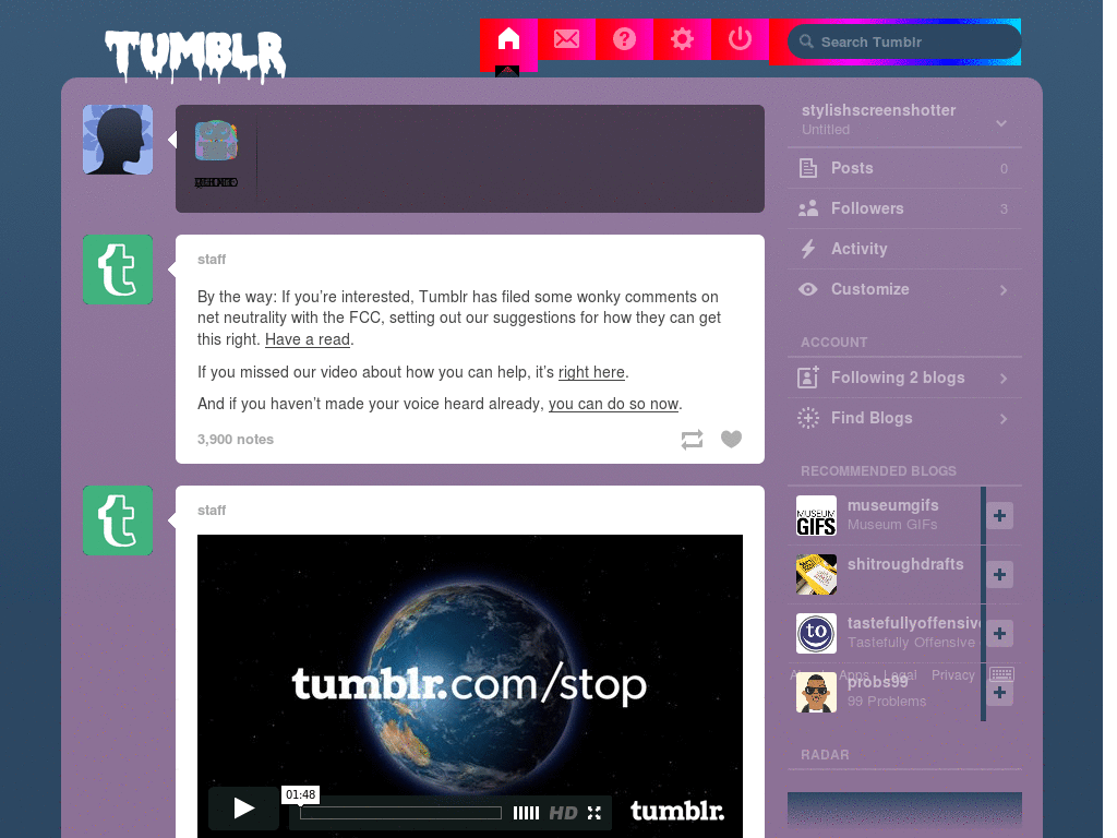 Hipster Galaxy Tumblr Dash Theme