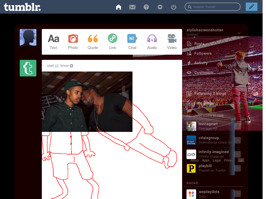Justin Bieber show dashboard