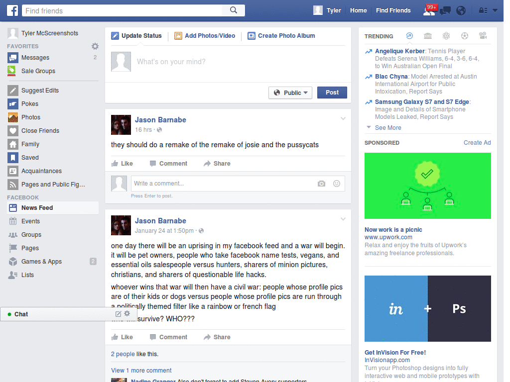 Facebook: Chat bar at the left