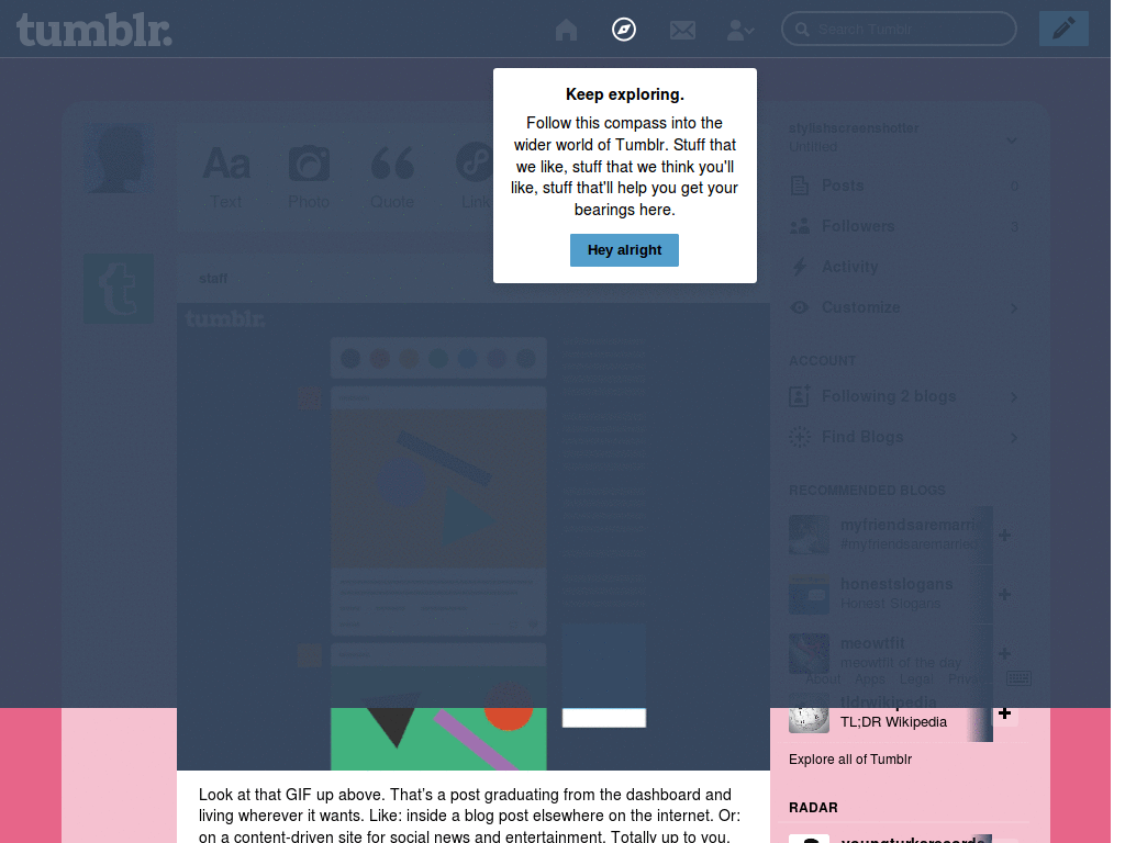 Pink Tumblr Dashboard