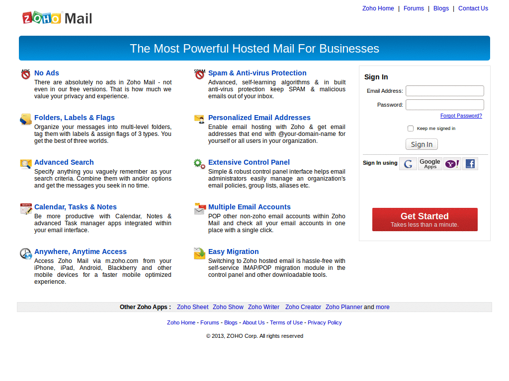 Zoho Mail - Less space