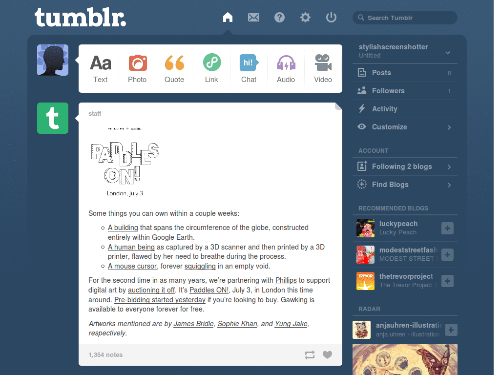 Tumblr.com - Hide own posts/reblogs