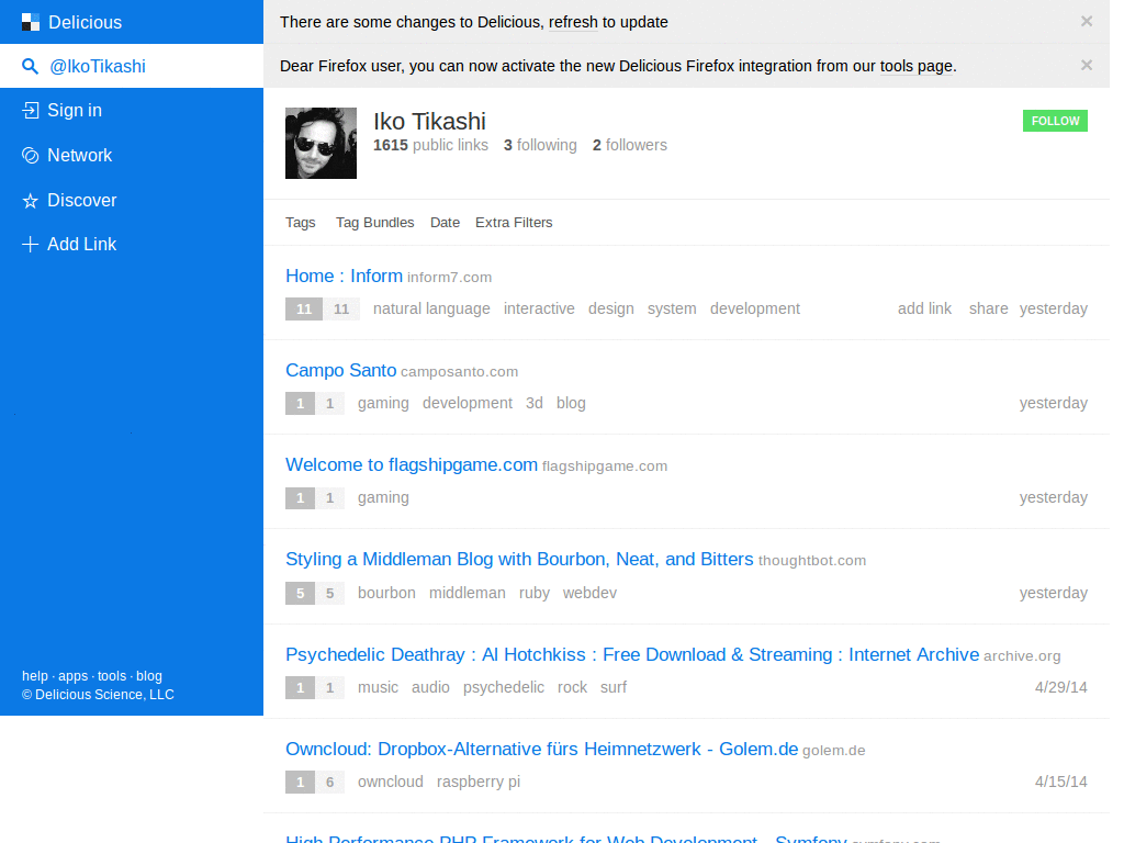 delicious.com: Floating tags