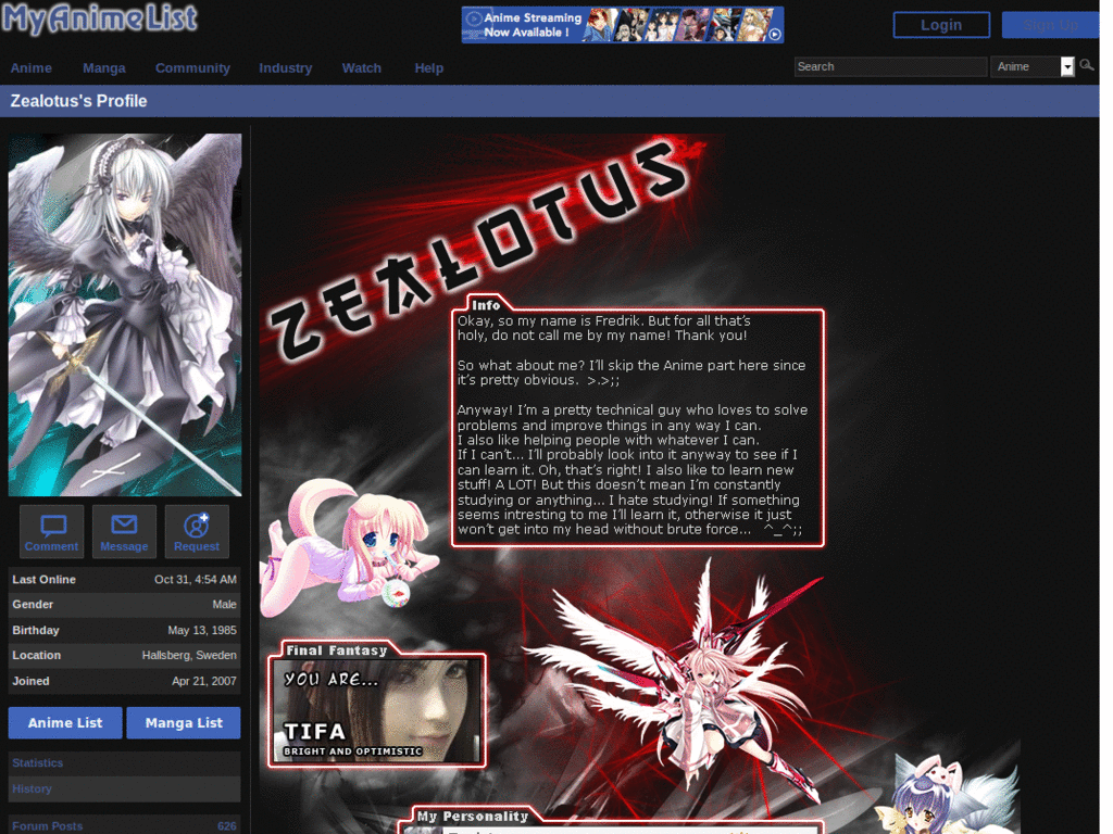 MyAnimeList.net - Night Theme