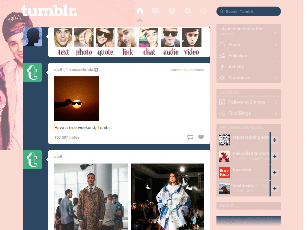 Justin Bieber - Tumblr Dashboard Theme