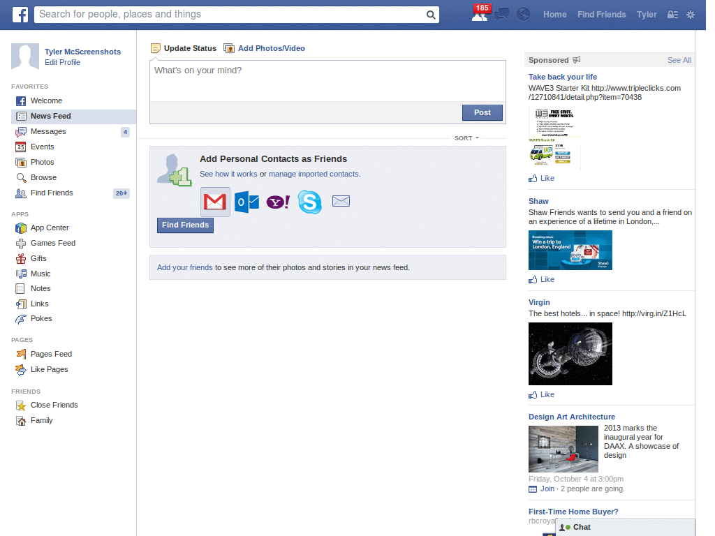 Facebook wide message