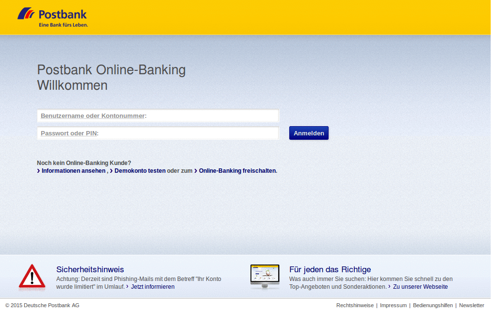 Postbank Online Banking adapted for Zoomtext magni