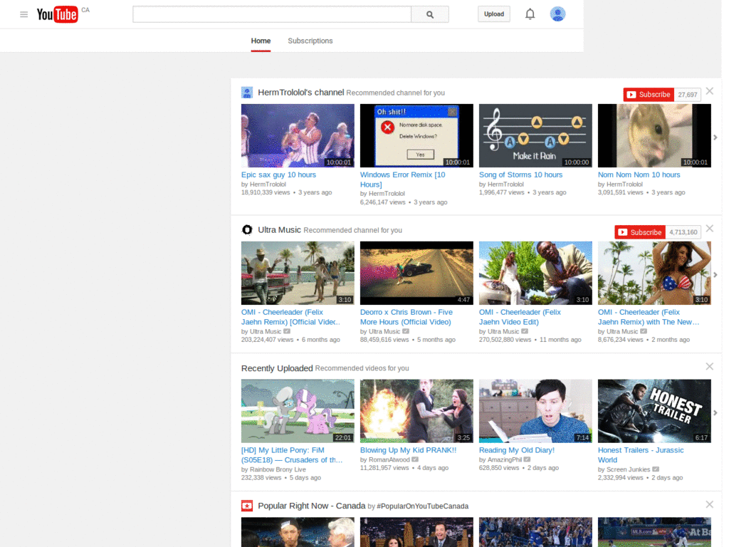 Centered new YouTube-design