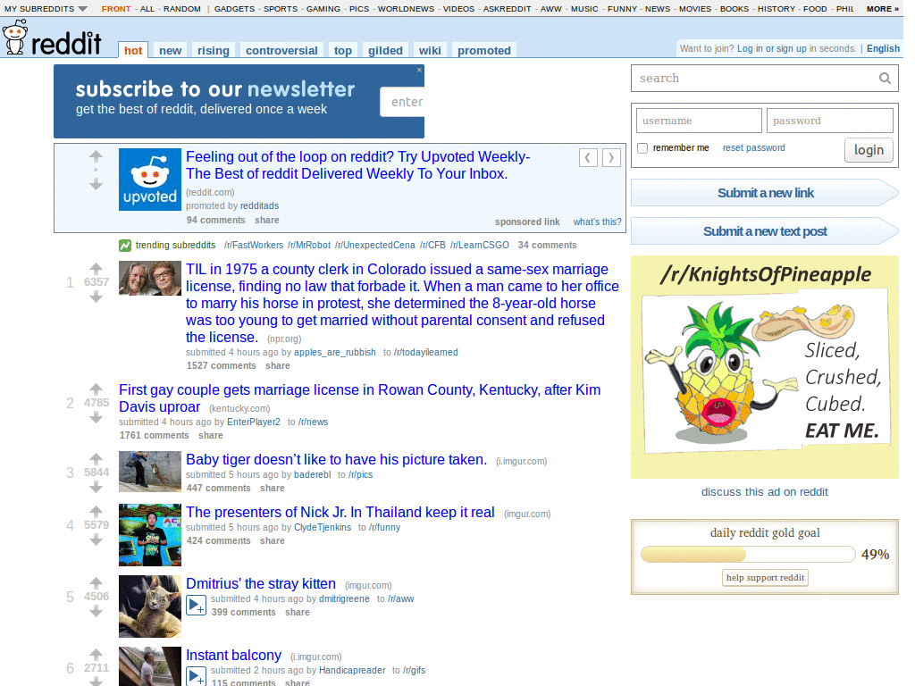 Reddit: Content in a Column