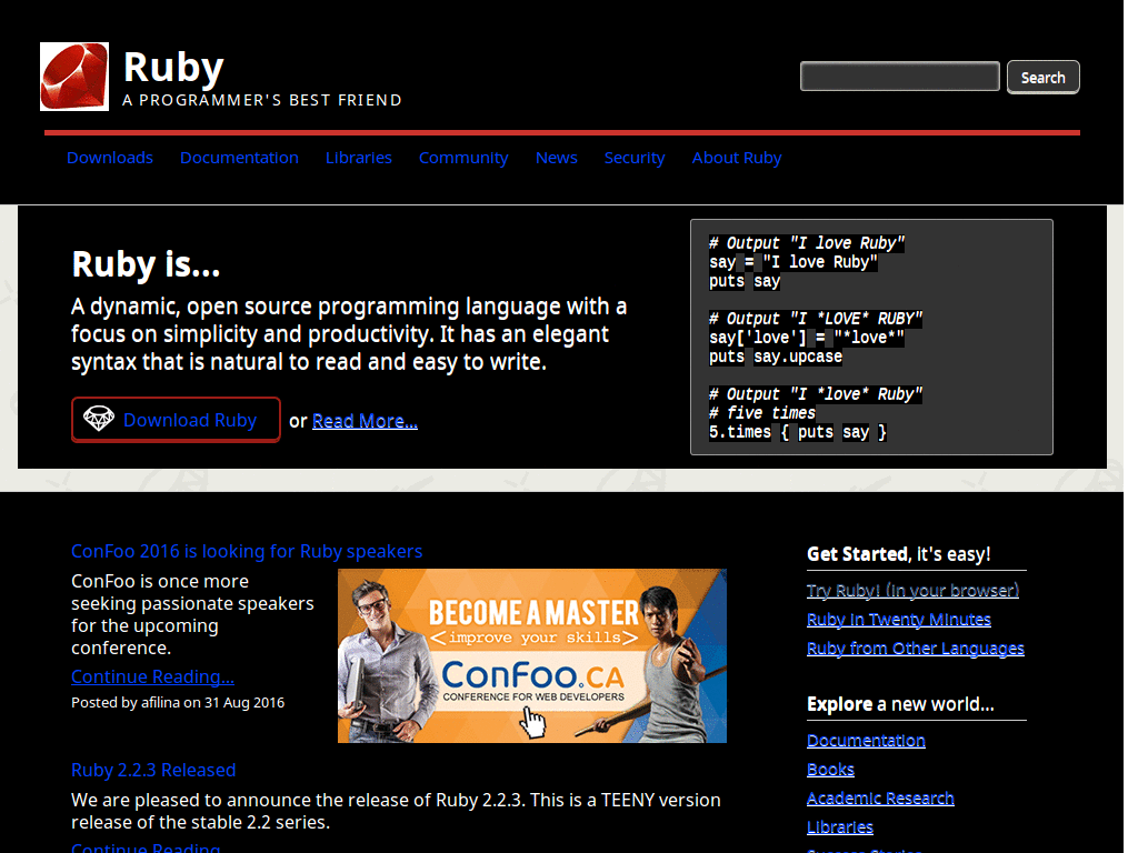 ruby-lang rubyonrails dark