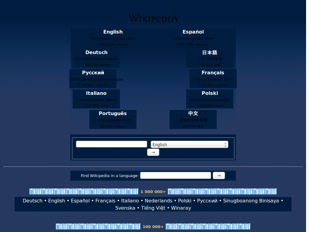 Wikipedia.org - Dark blue redesign(25/06/2008)
