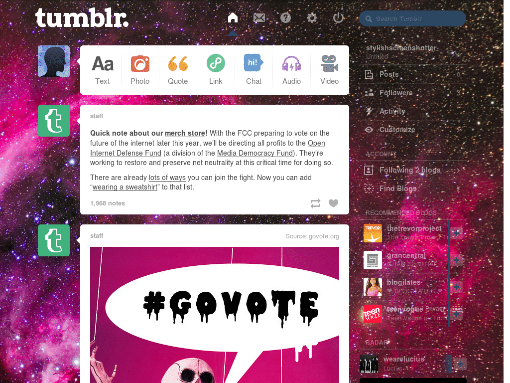 Galaxy for rainha-sem-rei, theme Dashboard