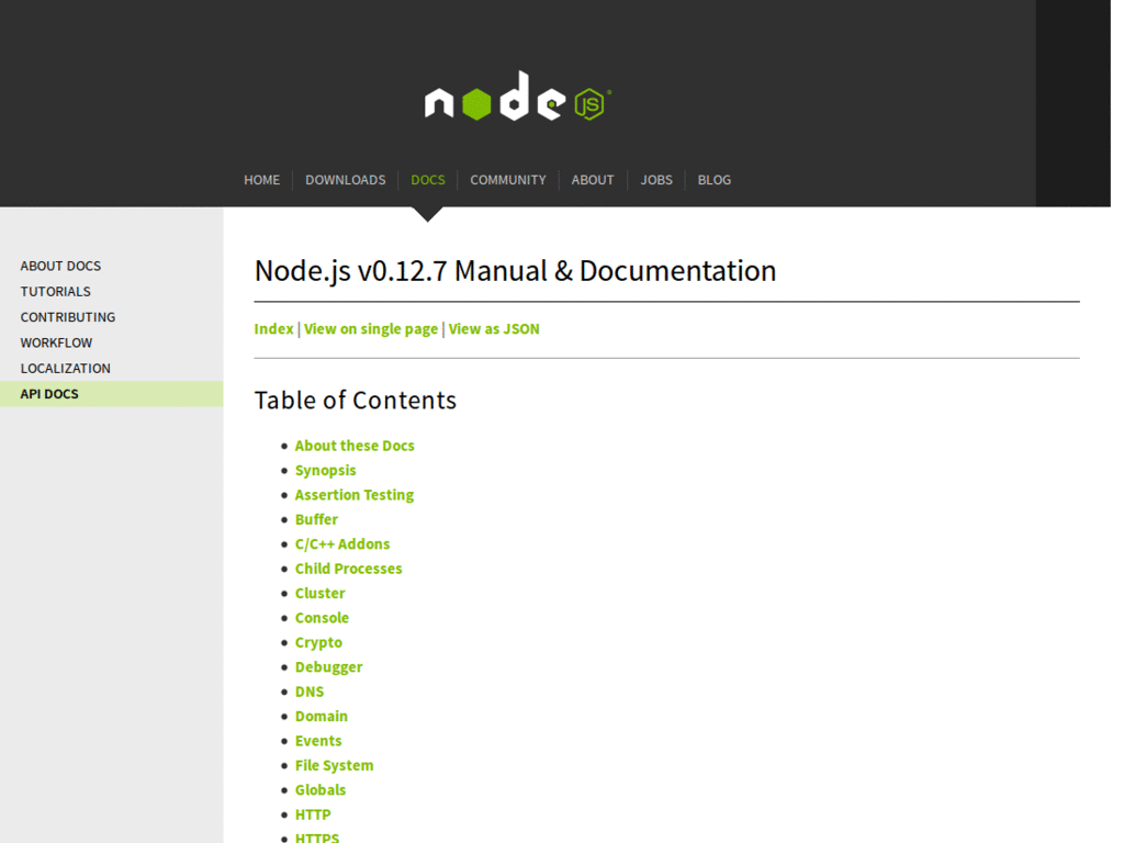 Node.js Docs Dark Green