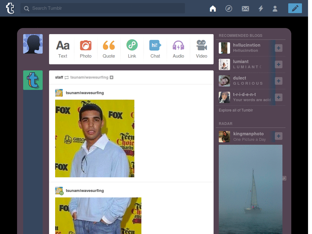 Tumblr Dashboard - Pink Plastic (OFF)