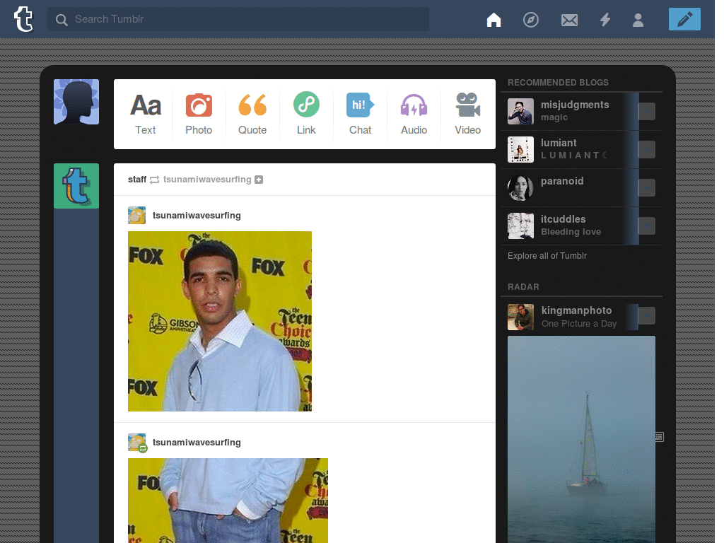 Tumblr Dashboard - Gray Plastic (OFF)