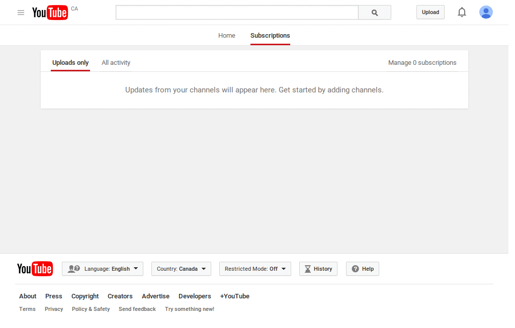 Youtube frontpage minimalistic
