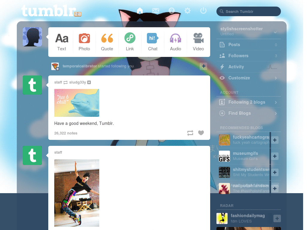 Kawaii in the Clouds! Tumblr Log-in Layout
