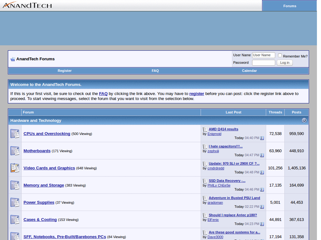 AnandTech Forums Sidebar Dropdown
