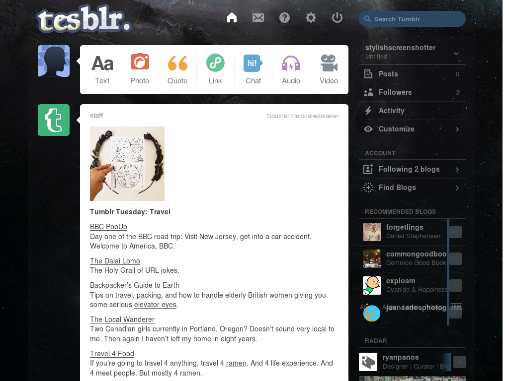 TESblr (tumblr dashboard theme)