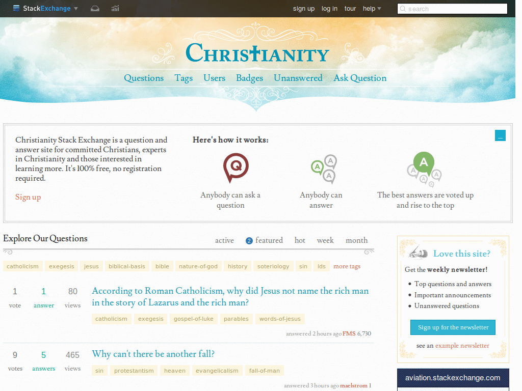 Christianity Stack Exchage: more subtle header