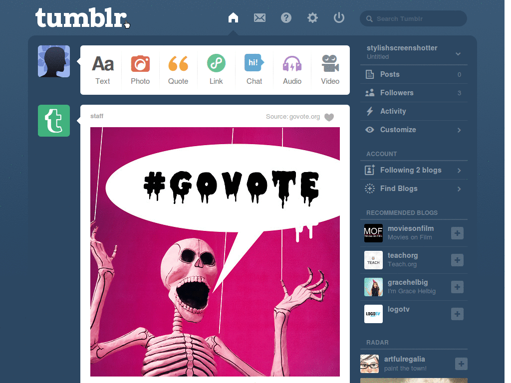 Like button move to top right on Tumblr