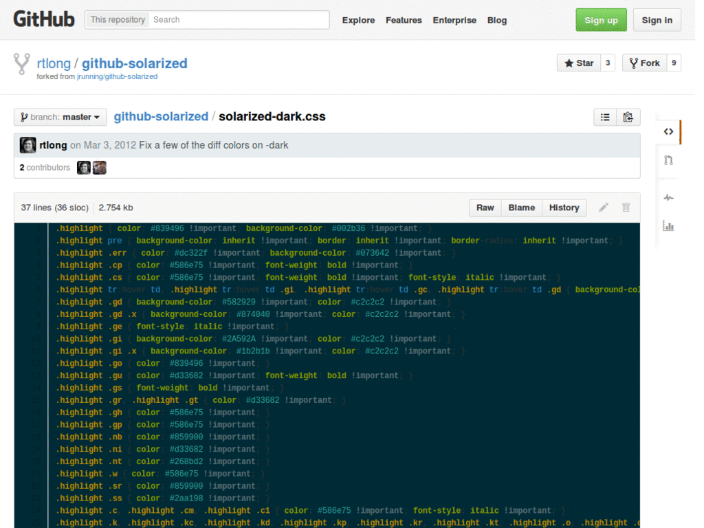 Github Solarized Dark (rtlong)